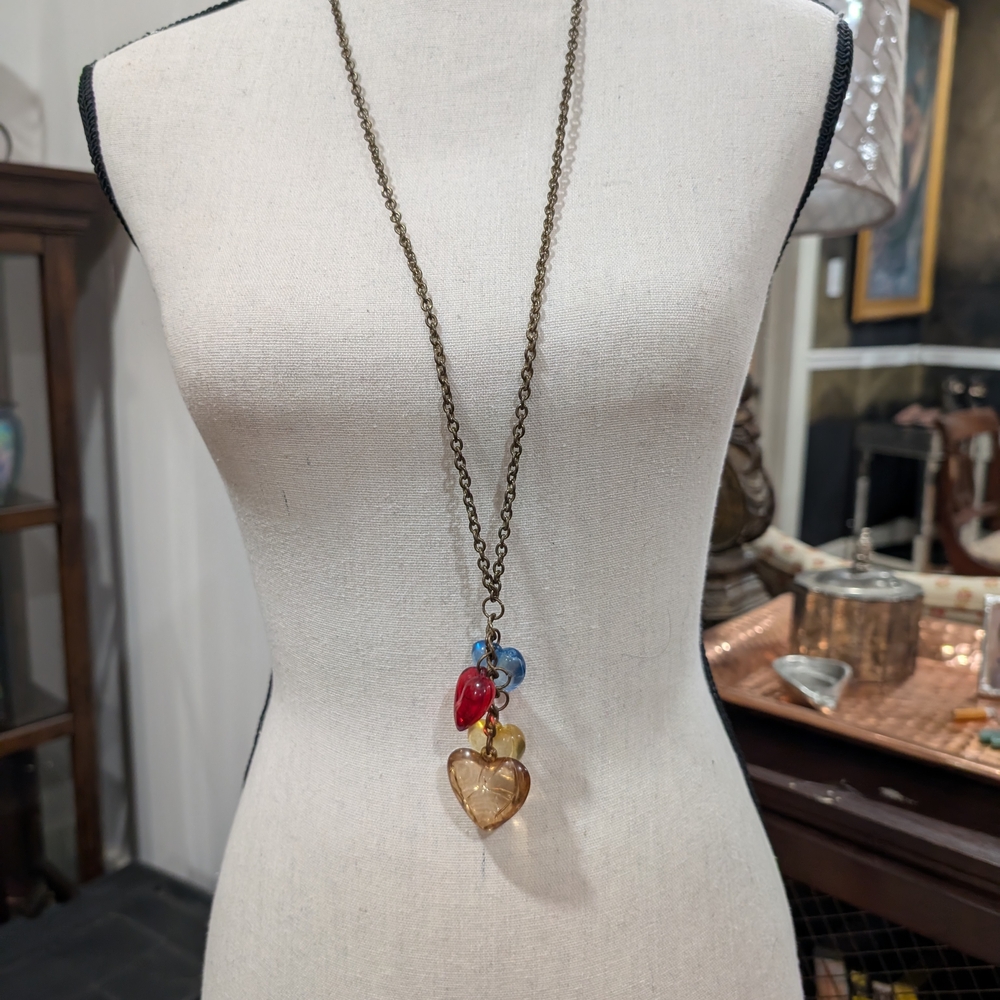 Heart Pendant Necklace with Red and Blue Accents